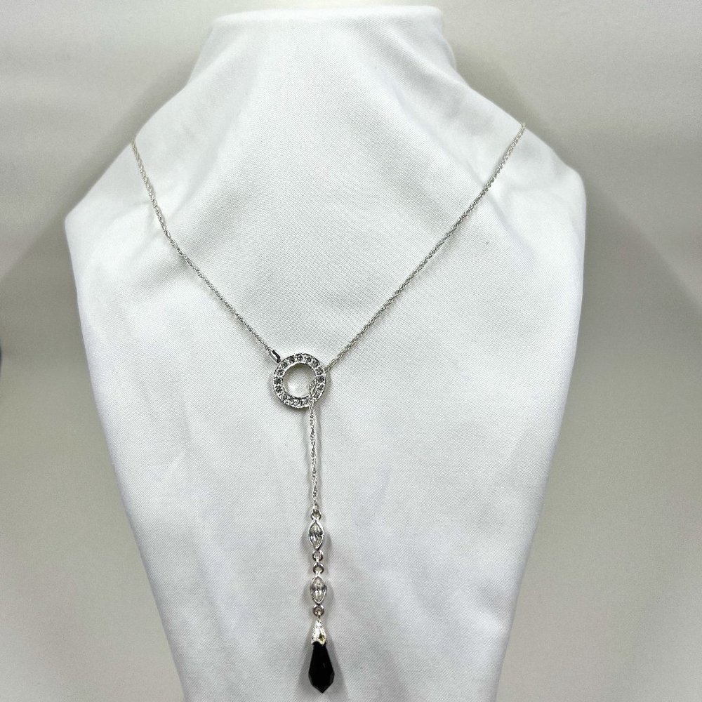 Elegant Silver Necklace with Black Pendant